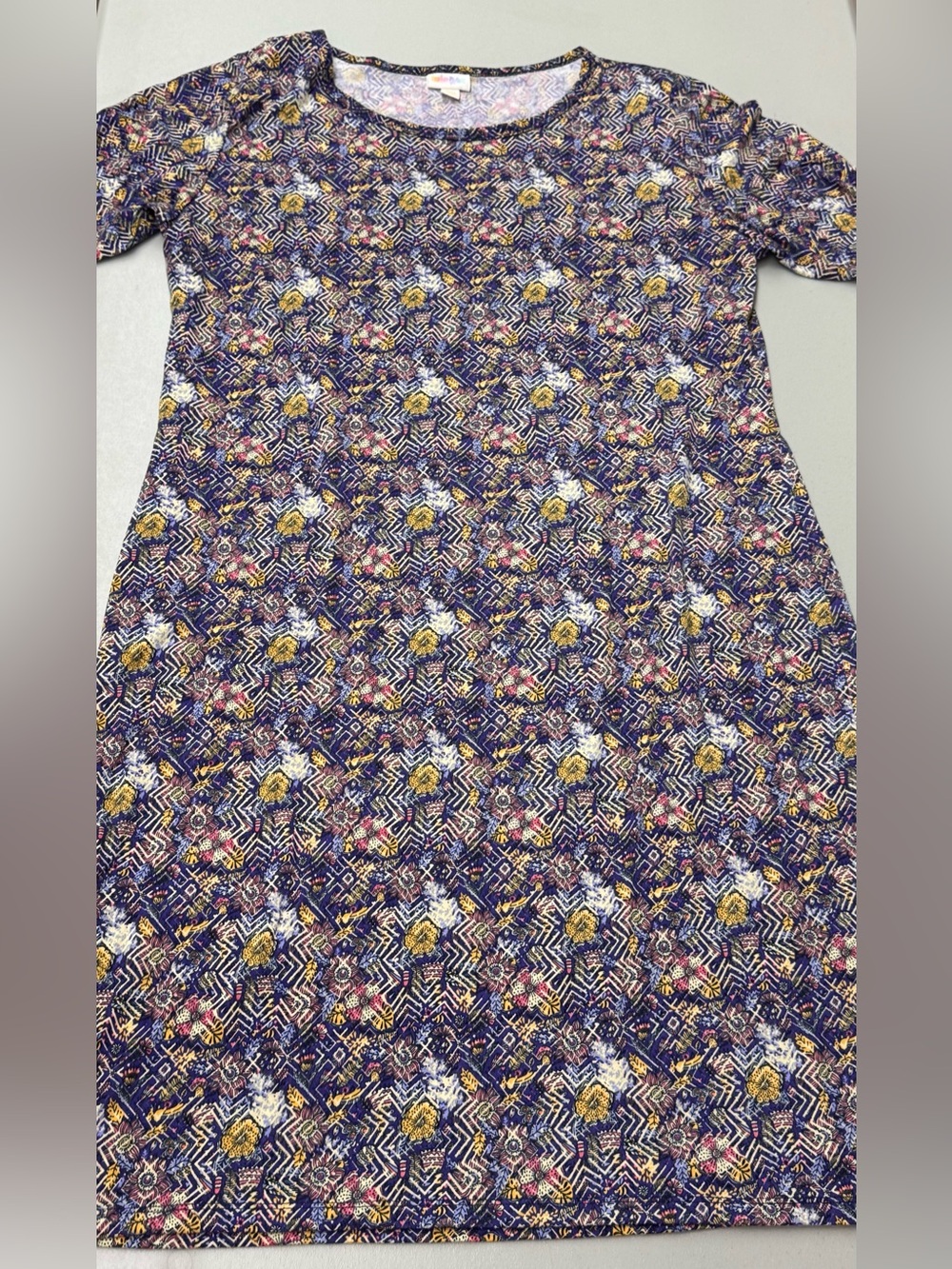 LuLaRoe Julia purple yellow geometric Dress size 3XL